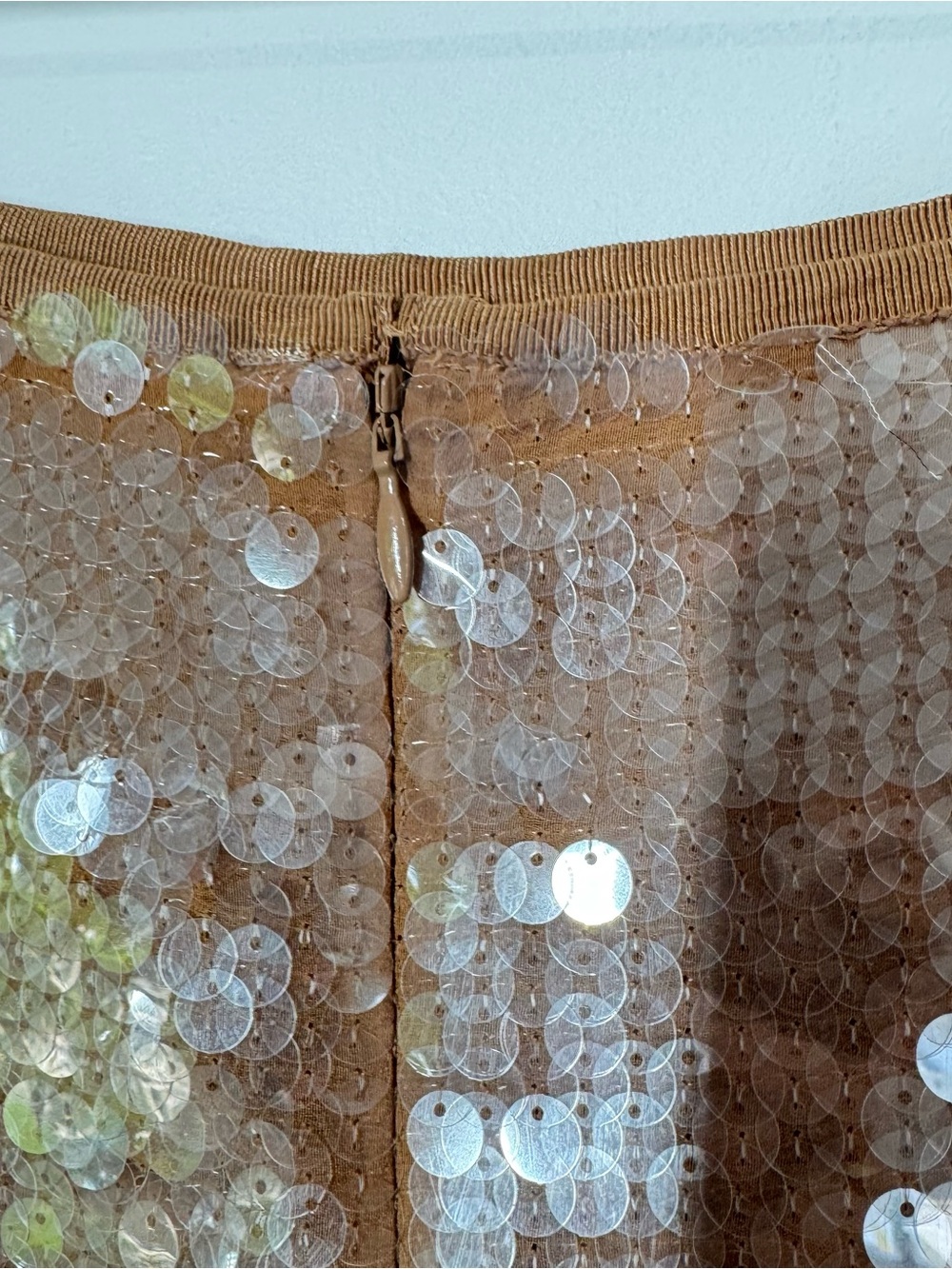 Madewell Sequin Embellished Midi Skirt Beige Tan Party Dressy Fancy Shiny Size 2 - Picture 6 of 8